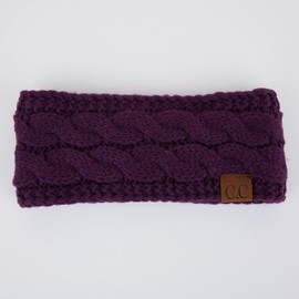 C.C Winter Fuzzy Fleece Lined Thick Knitted Headband Headwrap Earwarmer (HW-20) (Dk. Purple)