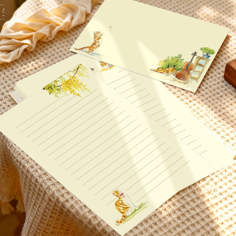 36PCS Cat Theme Stationery Set, Warm Yellow Healing Style Letter