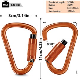 Auto Locking Carabiner Heavy Duty Carabiner 25kN UIAA Certified Climbing Carabiner Climbing Equipment Safety Carabiner for Rappelling, Hammocks, Rescue, Dog Leash, Swing or