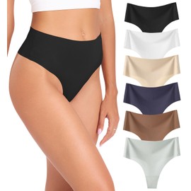 Wealurre Womens Underwear High Waisted Seamless Thongs for Women Breathable No Show Panties for Ladies 6 Pack (B/W/A/DB/BR/G,XL)