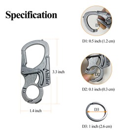 Ahiller Carabiner Keyring, Snap Hook Clip, Double Lock Designed - Tungsten Steel Spike - 8 cm Alloy Cars Key Ring, Dark Alloy