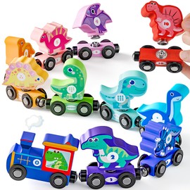 Wooden Magnetic Train Toys for 1 2 Year Old Boy Gifts - Snap Dinosaur Train Set for Boys Toys Age 2 3 4 - Educational Montessori Toys for Girls Age 2 3 Easter Birthday Gift