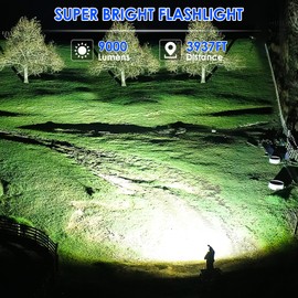 QOPOYU LED Flashlights High Lumens Rechargeable, 9000 Lumen Super Bright Tactical Flashlight High Powered Flash Light with 5 Modes, IPX7 Waterproof Flashlights for Home, Camping, Emergencies