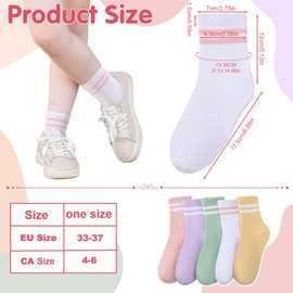 Coumy 5 Pairs Striped Socks Crew Sport Socks Crew Socks for Girls, Cotton Girls Ankle Sock Soft Casual Sock Junior Sock for Girls School Daily, Size 4-6
