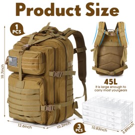 RoundFunny 1 Pcs Fishing Tackle Backpack with 3 Pcs Tackle Boxes 45L Fishing Backpack Outdoor Storage Gear and Equipment Bag(Khaki)