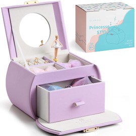 Vlando Music Box Girls Jewellery Box Lockable Jewellery Box Children's Ballerina with Drawers Jewellery Box with Canon Melody, Jewellery Storage Children's Day Gifts for Girls
