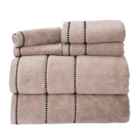 Bedford Home Quick Dry 100% Cotton Zero Twist Towel Set, Hotel & Spa Quality, Soft, Lightweight, Highly Absorbent Towels and Washcloths for Bathroom, Shower Ideal for Everyday Use - 6 Piece (Taupe)
