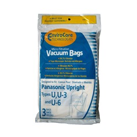 3 Panasonic U, U-3 & U-6 Upright Vacuum Cleaner Bags, MC-V145M, MC-115P, MC-V5000 thru MC-V5099, MC-V7300 thru MC-V7399, MC-V6200 thru MC-V6299