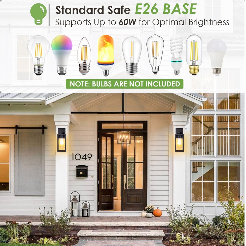 GRUENLICH Waterproof Large Outdoor Wall Lanterns, Modern Black Porch Sconces