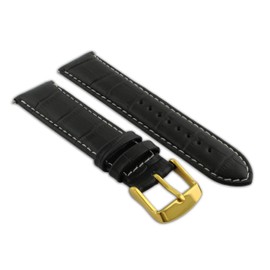 18mm Black & White Genuine Leather Mock Croc Watch Strap Band Mens Crocodile Padded Gold Buckle