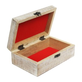 AMERINDIAN Wooden Box 8 x 5 inches Mango Wood Jewelry Organizer Keepsake Treasure Chest Trinket Holder Watch Storage Case Beautifully Handcarved Floral for Home & Decor (White)