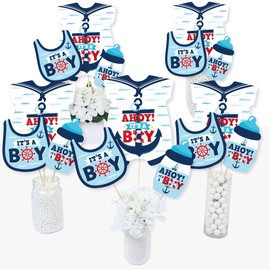 Big Dot of Happiness Ahoy It’s a Boy - Nautical Baby Shower Centerpiece Sticks - Table Toppers - Set of 15
