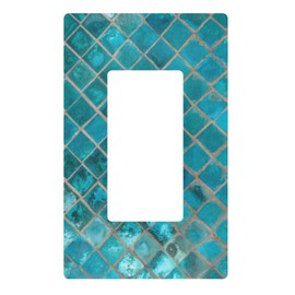 Exotic Turquoise Ceramic Mosaic Tile Wall Plate Cover Size 3-Gang 4.6" x 6.5", Triple Rocker Switch Plates, Unbreakabl Light Switch or Receptacle Outlet Wall Plate