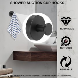 Aerkersun 2-Pack Stainless Steel Suction Cup Hooks for Bathroom – No Drill Suction Towel Hooks, Shower Suction Hooks for Walls, Waterproof, Rustproof, Reusabl