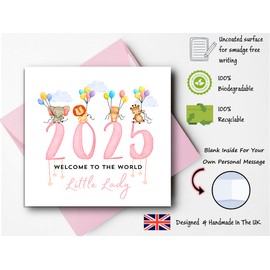 Printperfect - 2025 New Baby Card Baby Girl Welcome To The World - New Arrival Card - Congratulations On Your New Baby - Neice/Goddaughter - Grandaughter - Girls - Born in 2025