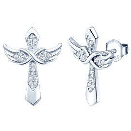 MicLee Earrings studs for women, 925 sterling silver earrings, cross earrings stud, elegant wings and infinity symbol earrings, Inlaid zircon, women's girl's earrings, silver