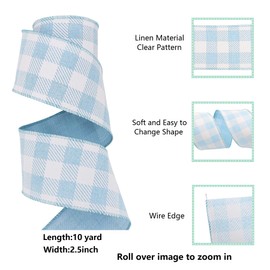 BAORJCT 2.5 Inch Wired Edge Burlap Ribbon, Blue Gingham Plaid Checked Ribbons, Easter Ribbons Summer Spring Wired Ribbon,for Gift Wrapping, Wreath, Crafts Home Decoration, Easter Decor (10yds)
