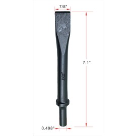 7/8" Flat Chisel Air Hammer Bit, 0.498" Shank, 7.1" Long, Cr-Mo Alloy Steel, for Brick, Stone, and Concrete Demolition