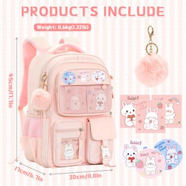 BOY MCOWBOY Kids Backpack for Girls, Kawaii Kids Pink Backpacks, Fashion Multiple Pockets Bookbag for Primary Elementary High School for Teen Girls