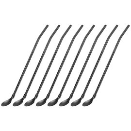 sourcing map Stainless Steel Spoon Straws, 16Pcs 8.6" Reusable Metal Long Handle Drinking Straws Spoon for Milkshake Drinks Cocktail, Black