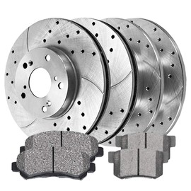AutoShack Front and Rear Drilled and Slotted Brake Kit Rotors Silver and Ceramic Pads Set of 4 Replacement for 2006 2007 2008 2009 2010 2011 Honda Civic 1.8L FWD BRKPKG039491