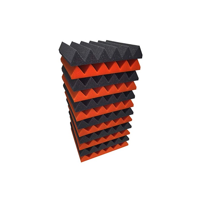 2x12x12 Orange Charcoal Acoustic Wedge Panels Soundproofing Studio Foam Tiles