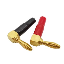 WANGCL 4Pcs Banana Plugs Connectors 90 Degree, Gold Plated Brass Speaker Cable Connectors Plugs 4mm for Speaker Wire/Home Theater/Wall Plate/Audio Receiver