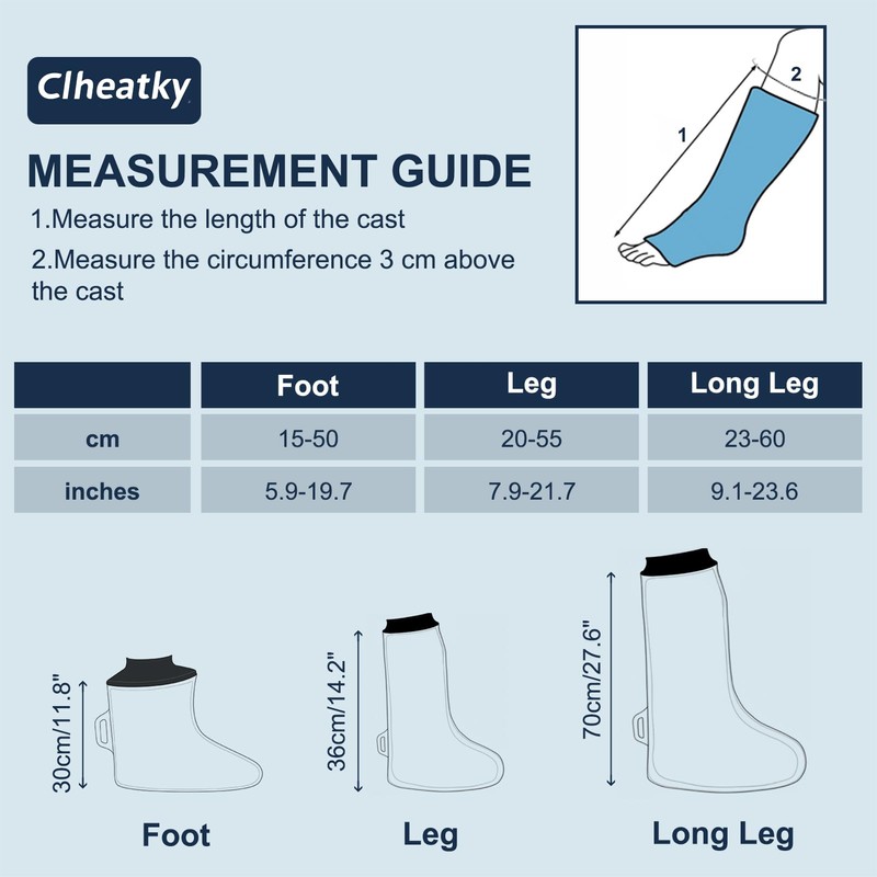 Clheatky Adult Waterproof Foot Cast Cover, Reusable Watertight Ankle Cast