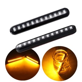 NAKOBO LED Motorcycle Turn Signal 12V Universal Stick License Lamp Plus Cornering Lamp Flowing Steering Lamp Flash Indicator Signal 12 LED Waterproof Flowing Amber(2 Pack)