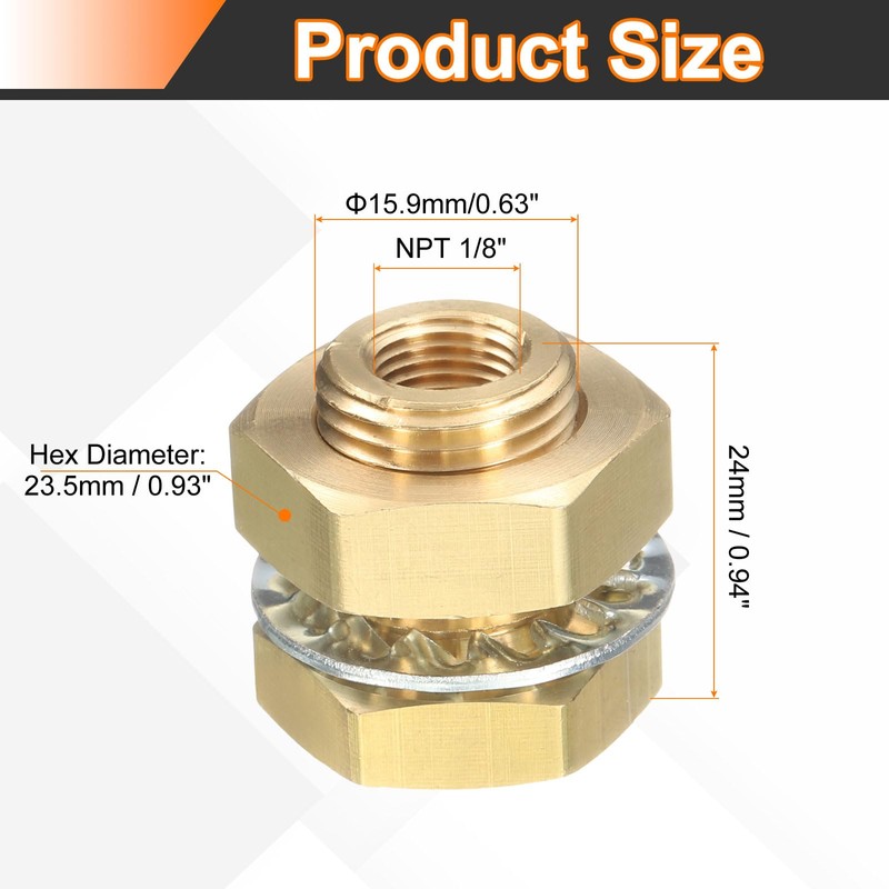 HARFINGTON 4Pcs Brass Bulkhead Fitting NPT 1/8" Female Double Threaded