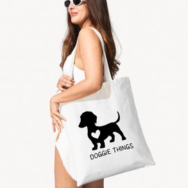 ZYQFN Dachshund Doggie Things Canvas Tote Bag for Women, Dogs Lover Gift for Dog Mom, Birthday Christmas Cute Dachshund Gifts For Women, Tote Bag for Work College Travel. (047)