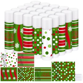 Loopeer 25 Pcs Christmas Peppermint Lip Balms Bulk Fresh Minty Xmas Theme Lip Moisturizer Set Green Red White Christmas Goodie Bag Stuffers for Women Men Xmas Winter Holiday Birthday Party Gifts
