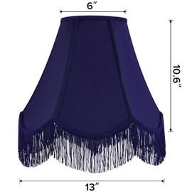 GO&SO Blue Silk Bell Lamp Shades Petal Edge Braid with Blue Fringe Trim, 6"x13"x10.6"(Spider), Victorian Scalloped Lamp Shades Hand Crafted,Replacement Lamps Shades for Table,Floor Lamps,Easy Assembly