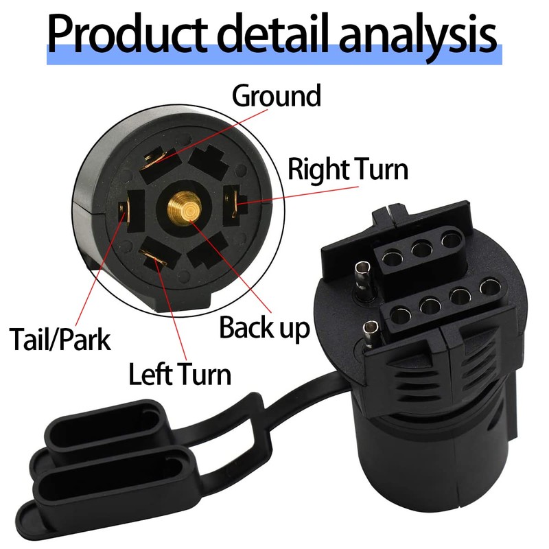 CGEAMDY Waterproof Trailer Socket, 7-Pin to 5-Hole Car Socket, Car