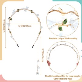 CIATBYYJ Pearl Flower Headpiece for Women,Gold Headband with Tassel,Gold Floral Headpiece for Bridal,Boho Fairy Crowns,Renaissance Hair Accessories