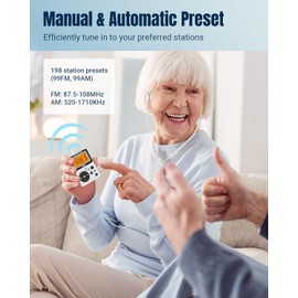 PRUNUS J-159 Pocket AM FM Radio Portable with Stereo Earphone, Battery Operated Radio by 2 AAA, Manual Preset, Large Screen, Lock Key Radios,Sleep Timer,Mini Radios,Digital(No Speaker)