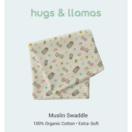 hugs & llamas | 100% Organic Cotton Muslin Swaddle Blankets | Unisex Swaddle Blanket | Extra Soft | Swaddles for Newborns and Infants | Machine Washable | 47” x 47” (Cuddly Llama)