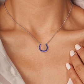 DAYBYDAY Horseshoe Necklace Sterling Silver Blue Sapphire Necklace Lucky Horse Shoe Necklace for Women Horse Jewelry