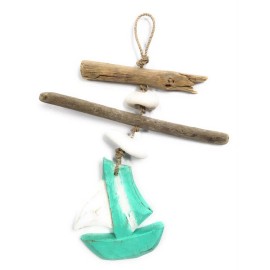 Tikimaster Driftwood Boat Garland w/ White Stone 12" Turquoise | #lis3101230t