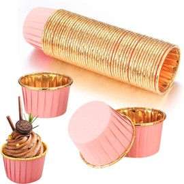 Muffin Cases Paper, Cupcake Decoration, Cupcake Shapes Paper, Pack of 50, Pink Gold, Non-Stick Coating Disposable Baking Cups for Muffin Moulds, Cupcake