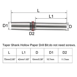 sourcing map 10mm Paper Punch Drill, Taper Shank Hollow Bit Tool, for Hole Puncher Punching Machine