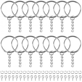 Juego de 50 Anillos de Llavero, Llaveros con Cadena, Anillos de Llavero con Cadena y Conector, con Anillos Abiertos y Ojo de Tornillo, para Llaveros de Metal para Joyas Clip y Manualidades DIY