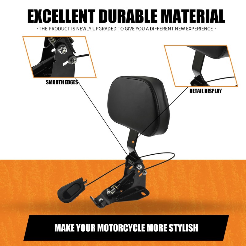 HCmotorku Adjustable Driver Backrest with Mounting Kit Compatible with Harley