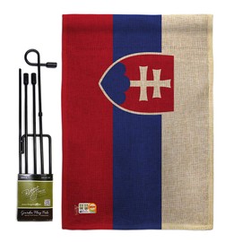 Americana Home & Garden GS140213-DB Slovakia Burlap Flags of The World Nationality Impressions Decorative Vertical 13" x 18.5" Double Sided Flag Set Metal Pole Hardware