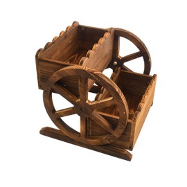 Kersiki 2-Tier Garden Planter with Wheels, Wooden Wagon Planter Boxes with Drainage Holes, Decorative Raised Planter for Vegetables Flowers Herbs,Flower Cart for Garden Patio Balcony (Two Wheel)