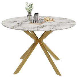 ALBAD 46.4" Round Dining Table, Mid Century Modern Round Dining Room Table for 4-6 with Metal Legs, Easy Assembly Coffee Table, Space-Saving Design for Kitchen and Dining Room