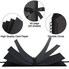Vienrose DIY Photo Album 24 x 17 cm DIY Photo Book 40 Pages Tissue Ribbon Craft Paper Album for Over 80 10 x 15 Photos Baby Family Valentine's Day Birthday Anniversary Gift Black