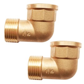Brass Angle 90° G1/2 Inch Female Thread / Male Thread DN15 Brass Angle 90° G1/2 Inch (Female Diameter 19.5 mm x Male Diameter 20.3 mm) Internal and External Thread, Elbow 90 Degree IG/AG Brass, Thread