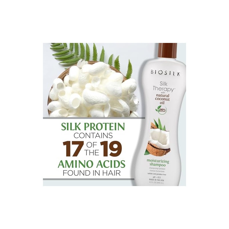 Biosilk Silk Therapy with Organic Coconut Oil Moisturizing Shampoo, 12