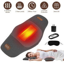 2-in-1 Electric Lumbar Massager Support Pillow with Memory Foam Lower Back Massager Heat & Vibration Adapter for Pain ReliefColor: Dark Grey Color